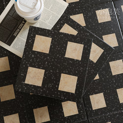 French Retro Style Black Checkerboard Pattern Imitation Stone Tiles for Kitchen, Bathroom, Cafe, Restroom, and Guesthouse
