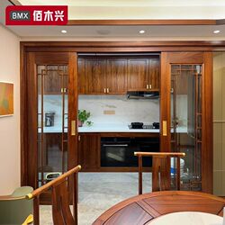 Partition Door in New Chinese Style, Solid Wood Sliding Lattice Door for Living Room, Balcony, Bedroom, Room, Hanging Rail Door, Folding Door Partition