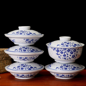 
Four dishes and one soup bowl, covered bowl, covered plate and combination utensils, exquisite blue and white covered bowl, nostalgic Jingde plate, blue and white porcelain