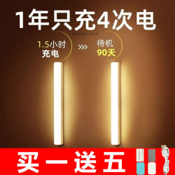 Smart Led Human Body Sensor Light, Magnetic Self-Adhesive Wireless Night Light, Long Strip Rechargeable Cabinet Wardrobe Light Strip