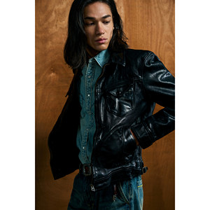 
Uncle Te Retro Leather Mendoza Farmer Cowhide Heavy Washed Genuine Leather RRL Distressed Lapel Spring Autumn and Winter Jacket