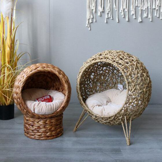 
Pastoral style dog house, cat nest and small animal nest, hand-woven PU rattan, cattail nest, B&B home decoration