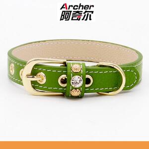 Green lychee patterned Achille genuine leather pet collar Teddy VIP cat dog neck collar adjustable for traction