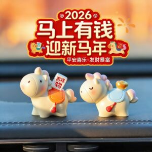 
Year of the Horse Zodiac Cute Pony Car Ornament Mascot Desktop Cute Decoration Gift Car Center Console Ornament