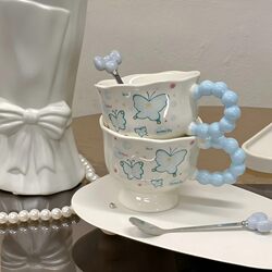 Ins Butterfly High-Value Ceramic Mug with a Girly Touch, Gift for Couples and Best Friends, Water Cup, Birthday Gift for Girls Qt