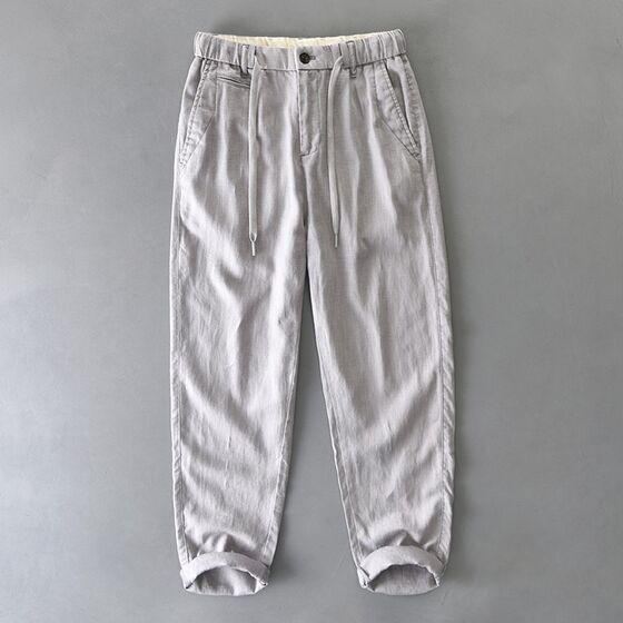 
2025 Spring and Summer New Men's Clothing Trend Retro Fashion Linen Casual Pants Loose Ramie Wide Leg Pants Men's Pants
