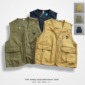 
Pure cotton woven sleeveless fishing work vest men outdoor casual multi-pocket versatile sleeveless vest vest vest vest vest