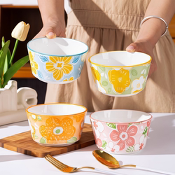 4.8inch Rice Bowls with Underglaze Color, Ceramic Tableware for Home Use, Attractive Small Bowls, New Model 2025, Set for Stewed Eggs, Complete Family Set