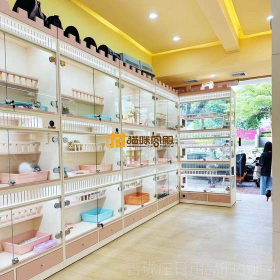 
Authentic cat palace solid wood pet display cabinet custom foster care shop cage cat in dog cabinet rock slab villa island cat house separate cat