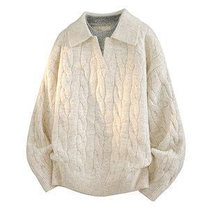 
American retro twist lapel sweater men's loose fake two-piece sweater casual top