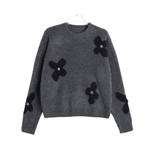 
Fayou 2026 spring versatile pullover knitted top round neck age-reducing simple female flower style