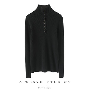 Steady fashion! Golden buckle high -necked elastic slim cashmere sweater female pure cashmere sweater knitting bottom shirt winter