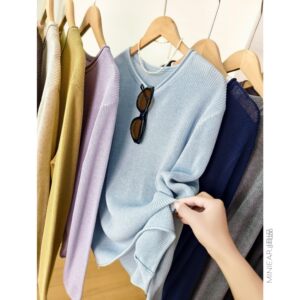 
Xiaoer's new early spring solid color commuter curled sweater, loose and slim pullover round neck top for women