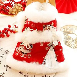 Dog Clothes for Autumn and Winter, Thickened Cotton Coat for Cats, Pet Traditional Chinese Style Dress, Can Be Attached to a Leash, Suitable for Small Dogs Like Teddy and Bichon