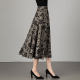 2025 Spring and Autumn New Printed Skirt for Women High Waist Slim Mid-Length Large Size Versatile A-line Umbrella Skirt
