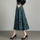 2025 Spring and Autumn New Printed Drooping Skirt for Women High Waist Slim Large Size Over-Knee A-line Skirt Large Swing Mid-Long Skirt
