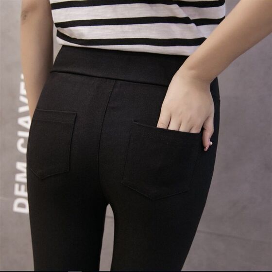 Inner pants, autumn women wearing 2023 new black pants high -waist, black autumn and winter plus pilling pencil tobacco pants
