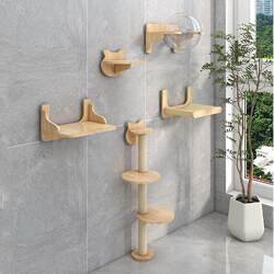 Wall-Mounted Suction Cup Cat Climbing Frame, DIY Solid Wood Cat House, Cat Scratching Post, Cat Tree, Cat Shelf, No-Drill Cat Wall