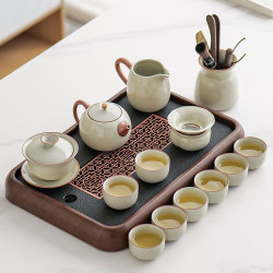 High-End Ru Kiln Kung Fu Tea Set for Home Use, Ceramic Tea Cups, Tea Tray, Teapot, 2026 New Model, Special for Drinking Tea
