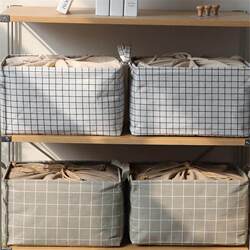 Cotton and Linen Fabric Foldable Wardrobe Storage Box, Large Clothing Storage Basket with Drawstring, Toy Organizing Storage Box