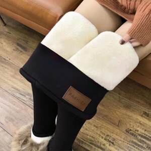 
European and American large size plus velvet and thickened sherpa leggings for women's outer wear pencil pants elastic high waist warm pants