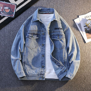 
Early spring new style Korean lapel denim jacket for teenagers, loose and stylish letter embroidered logo design boys jacket