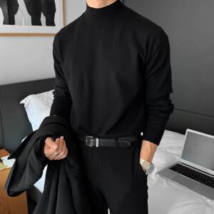 
German velvet half turtleneck bottoming shirt for men in autumn with coat and suit with velvet mature and stable men's long-sleeved shirt