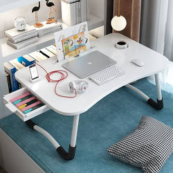 Bed Desk, Foldable Small Table with Drawer, Junior High School Student Online Class Study Table, Computer Desk, College Dormitory Table