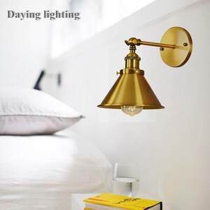 
loft bronze American simple bedside wrought iron personalized creative bedroom living room electroplated short arm rocker wall light