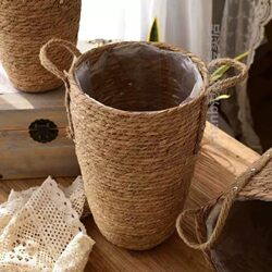 Nordic Grass Woven Flower Basket Large Vase Decoration Living Room Flower Arrangement Gypsophila Dried Flowers Modern Simple Rattan Flower Pot