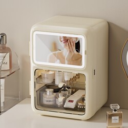 Dust-Proof Cosmetics Storage Box with Mirror, Integrated Skin Care Product Storage Rack, Dressing Table, Perfume and Lipstick Organizer Cabinet