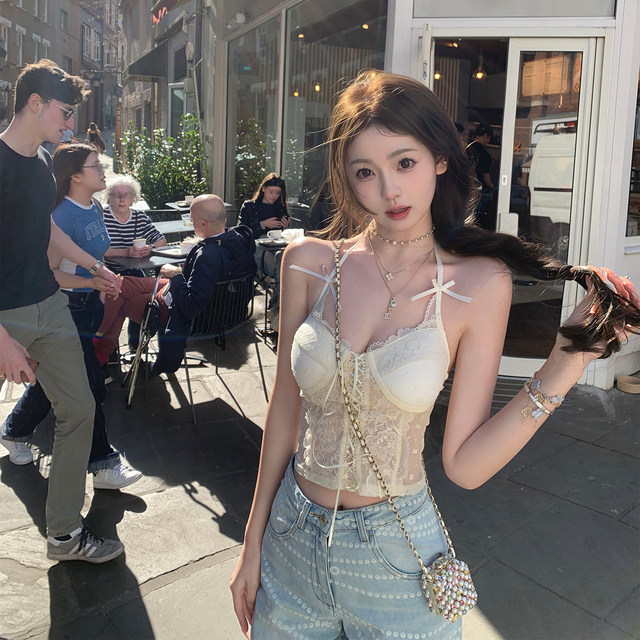 Your lazy llan vintage luxury sexy lace floral bow halter top for women