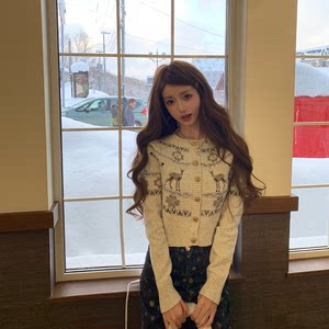 
Your lazy llan [Otaru Love Letter] 25N Fair Isle Heavy Industry relaxed feeling Christmas ski sweater cardigan