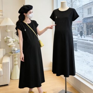 
2026 new summer clothing large size loose comfortable casual long slim T-shirt dress pure cotton maternity dress short sleeves