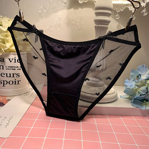 
Satin markless comfortable silky lace strap transparent mesh sexy underwear for women Cotton triangle low waist trousers
