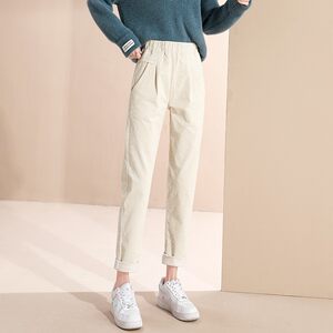 
High-waist corduroy slim-fitting and slim-size large-size autumn new casual women's pants off-white pencil pants