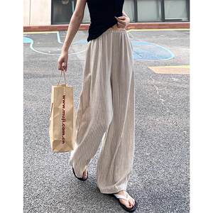 
Maternity pants for autumn outer wear leggings that do not tighten the belly 2025 new linen striped wide-leg trousers summer thin style