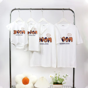 
2026 New Korean Style Parent-child Clothing Summer Class A Cotton Bear Children's Clothing T-shirt A Family of Three Mother and Child Baby Family