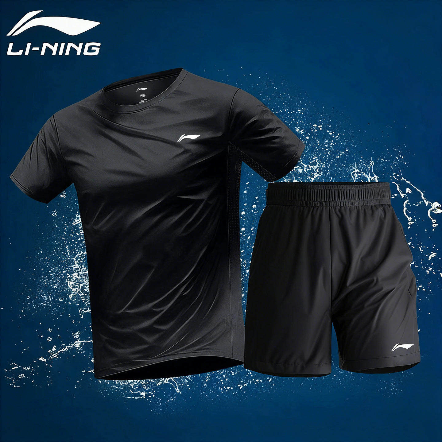 Li Ning быстросохнущий спортивный костюм — мужской летний новый топ из ледяного шелка с короткими рукавами, шорты для тренировок, бега