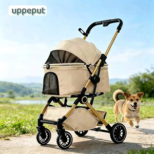 
uppe one-click folding pet stroller dog and cat stroller when going out, small and medium-sized dog cart, lightweight and foldable
