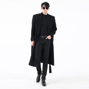 Shoulder woolen woolen coat men's winter thickened plus velvet men's trench coat, long style of Ksugu, high -level sense
