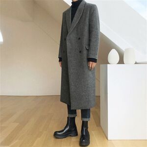 Plaid Mao Woors Men's Long British British Winter Winter Wells Male Slim Trench Course Men's Jacket
