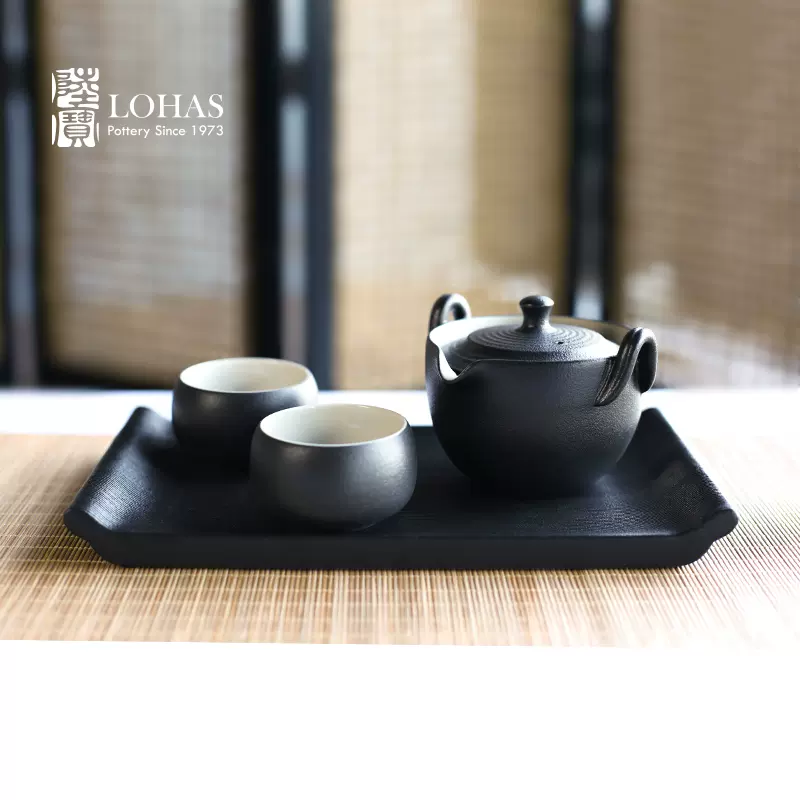 陆宝陶瓷陶然盖碗茶具套装轻奢小套家用客厅泡茶杯一壶两杯礼盒装-Taobao