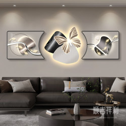 Modern Light Luxury Living Room Decorative Painting with a High-End Feel, Butterfly Sofa Background Wall Hanging Painting, Led Light Triptych Wall Art