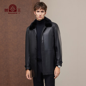 
Beast King Skin Overcomes Men's Autumn and Winter New Goat Skin Genuine Leather Jacket Mink Liner Fur Collar Mid-Length Fur