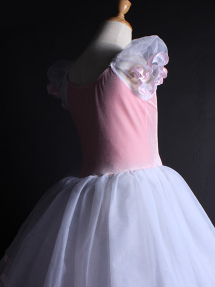 天马座儿童粉色长款白雪公主泡泡袖舞蹈裙
