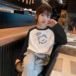 Pure Cotton Raglan Sleeve Long-Sleeve T-Shirt for Older Children, Autumn New Style Round Neck Base Shirt, Children's Spring and Autumn Top