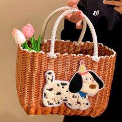 Hand-Held Vegetable Basket, Large-Capacity Imitation Rattan Woven Shopping Basket, Picnic Basket, Bath Basket, Straw Bag