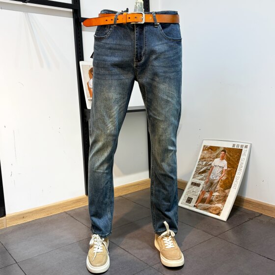 
JJ men's clothing off-standard men's spring and autumn slim fit small feet small straight blue fashionable slim jeans and trousers for men