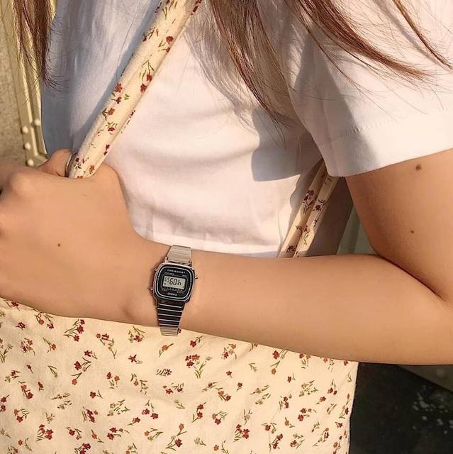 Casio LA670/LA680/A168WA square electronic small gold watch silver watch steel belt